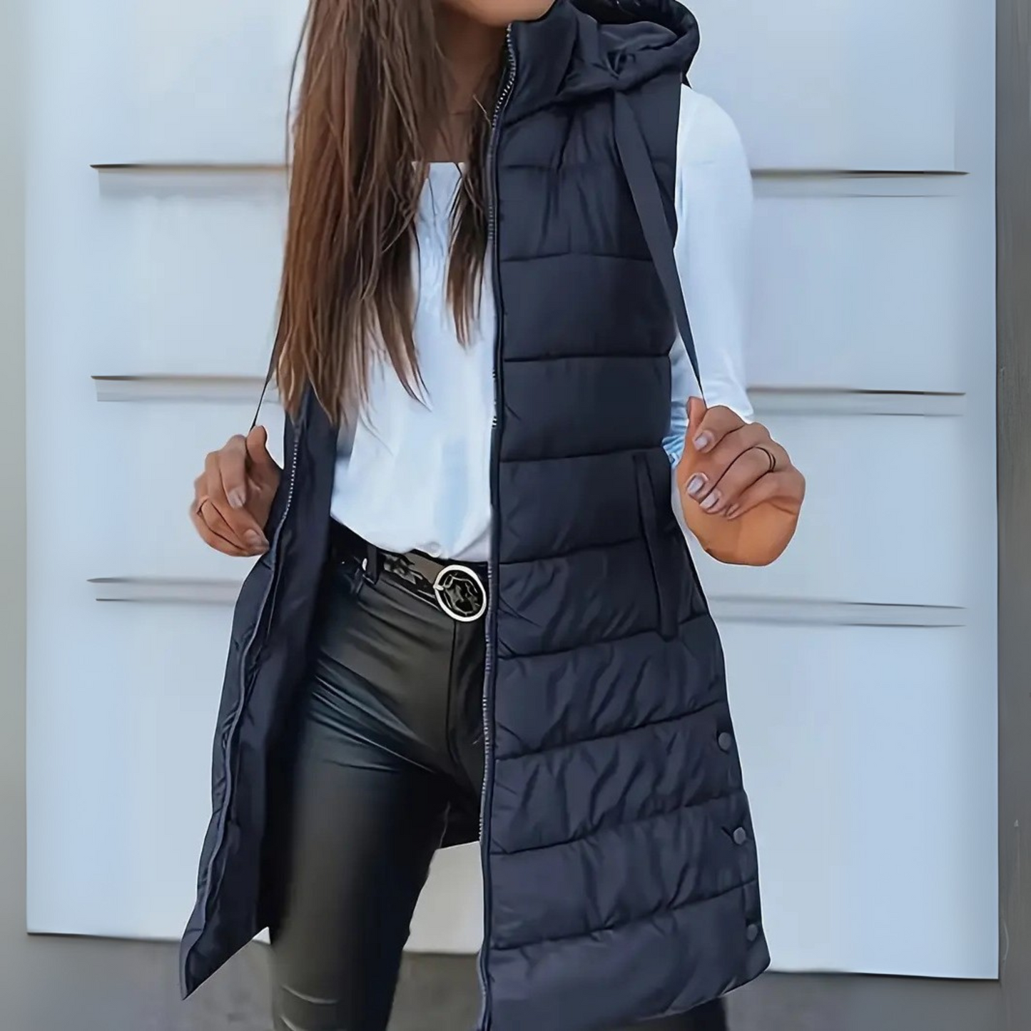 Sara – Hooded Quilted Longline Puffer Vest for Women