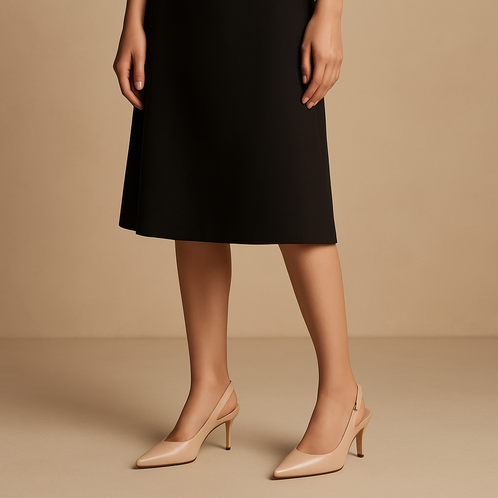 Women's Beige Slingback Heels with Pointed Toe and Mid Heel