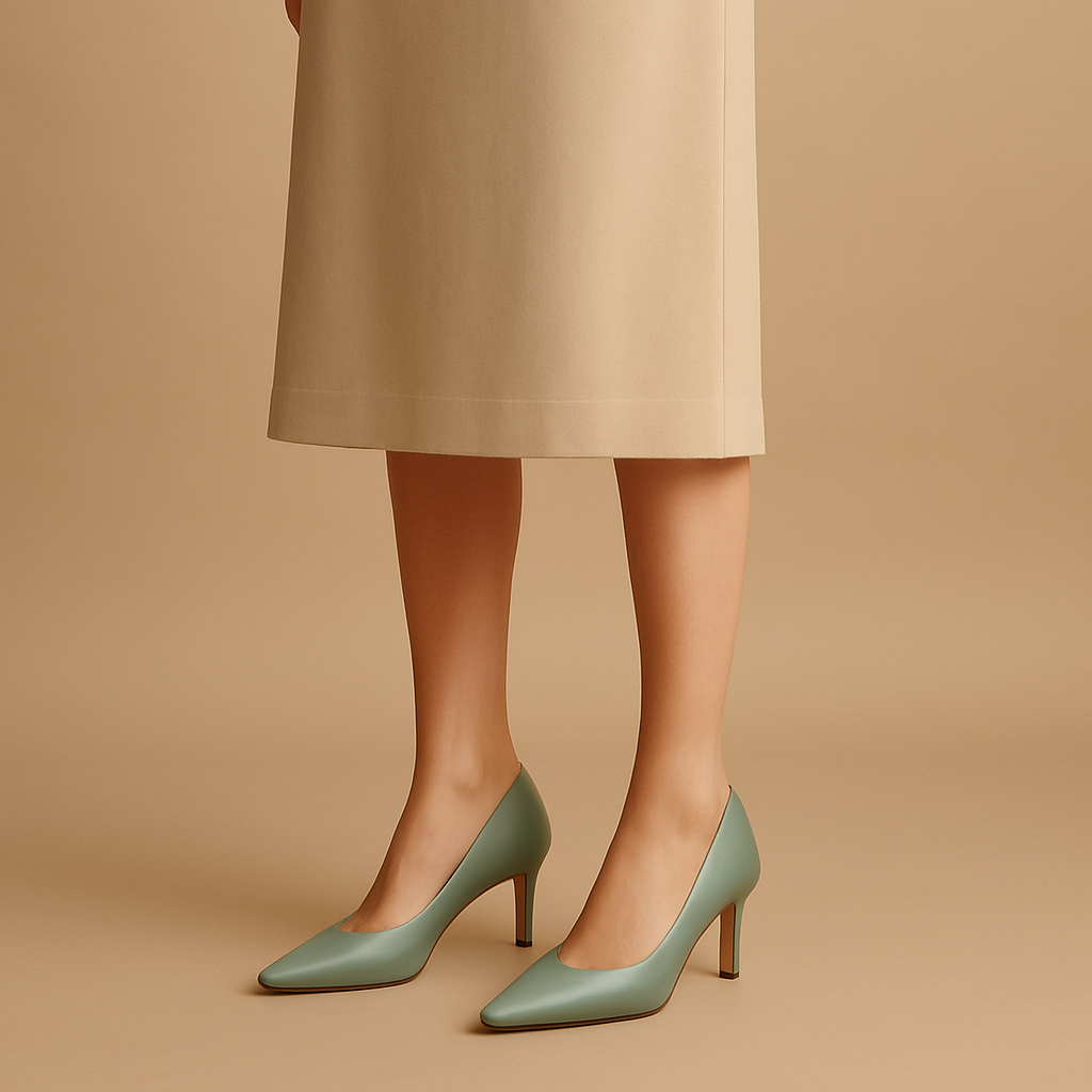 Women's Green Pointed-Toe Pumps with High Heel