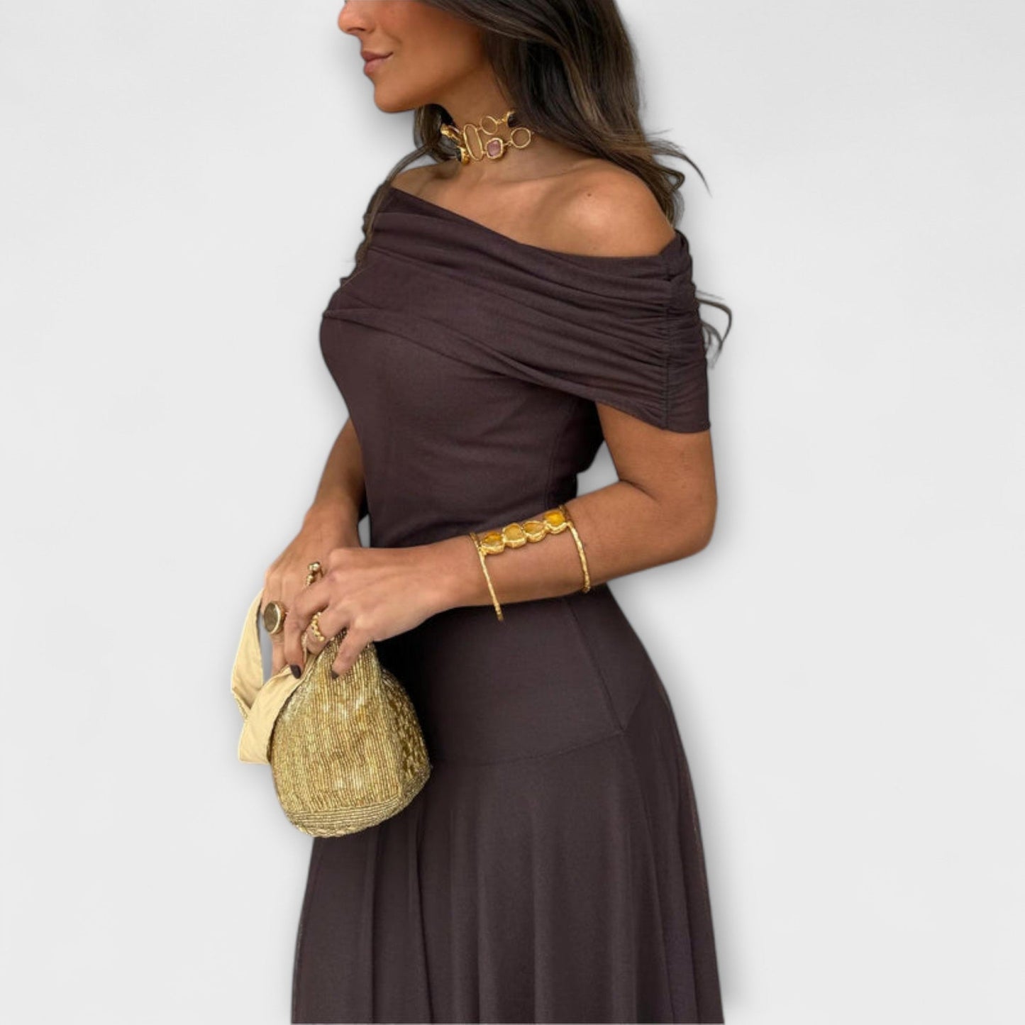 Aurelia – Elegant Off-Shoulder Flowing Maxi Dress Women