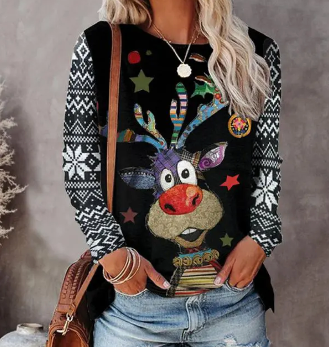 Mira – Festive Printed Long Sleeve Sweater for Women