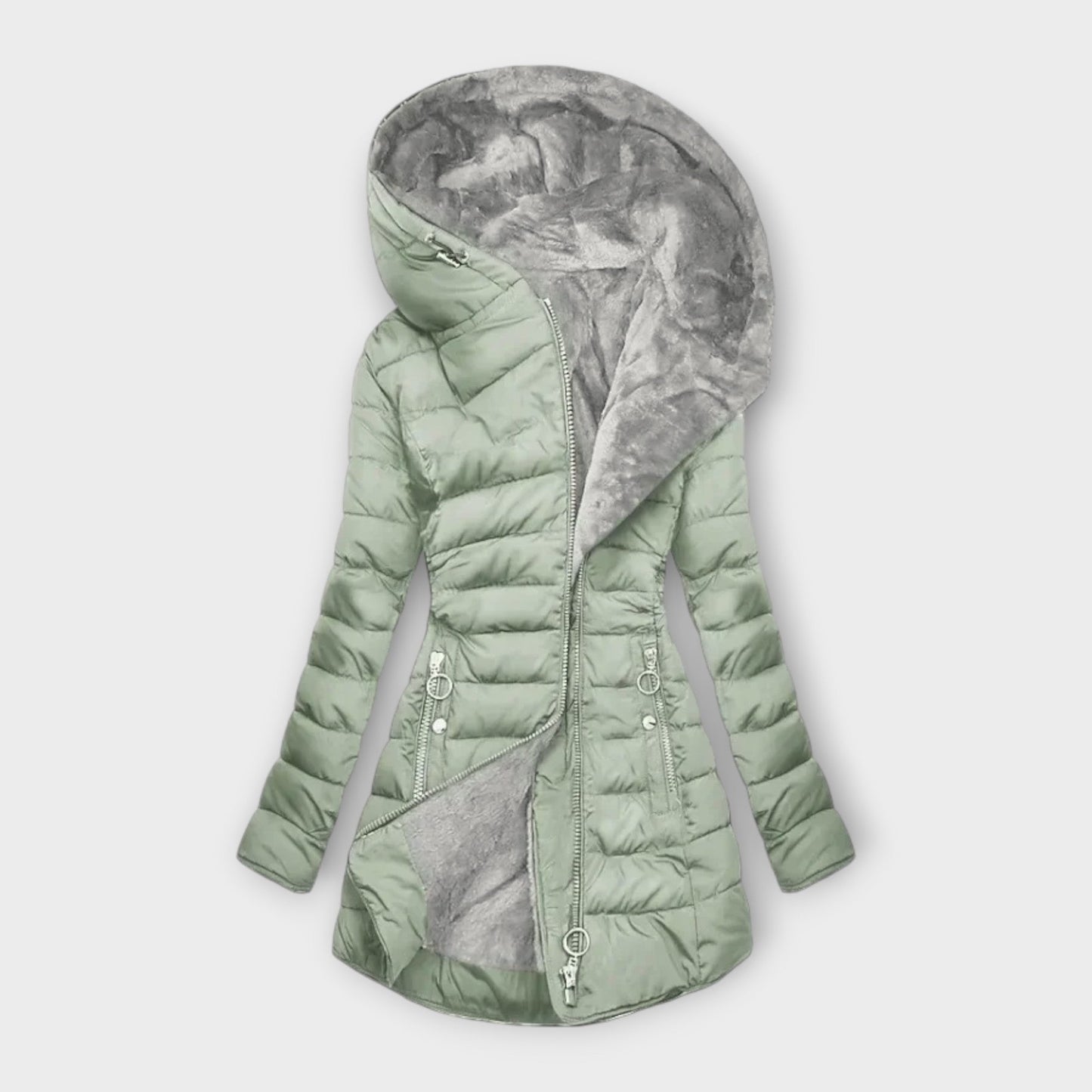 Lydia – Hooded Quilted Long Puffer Coat for Women