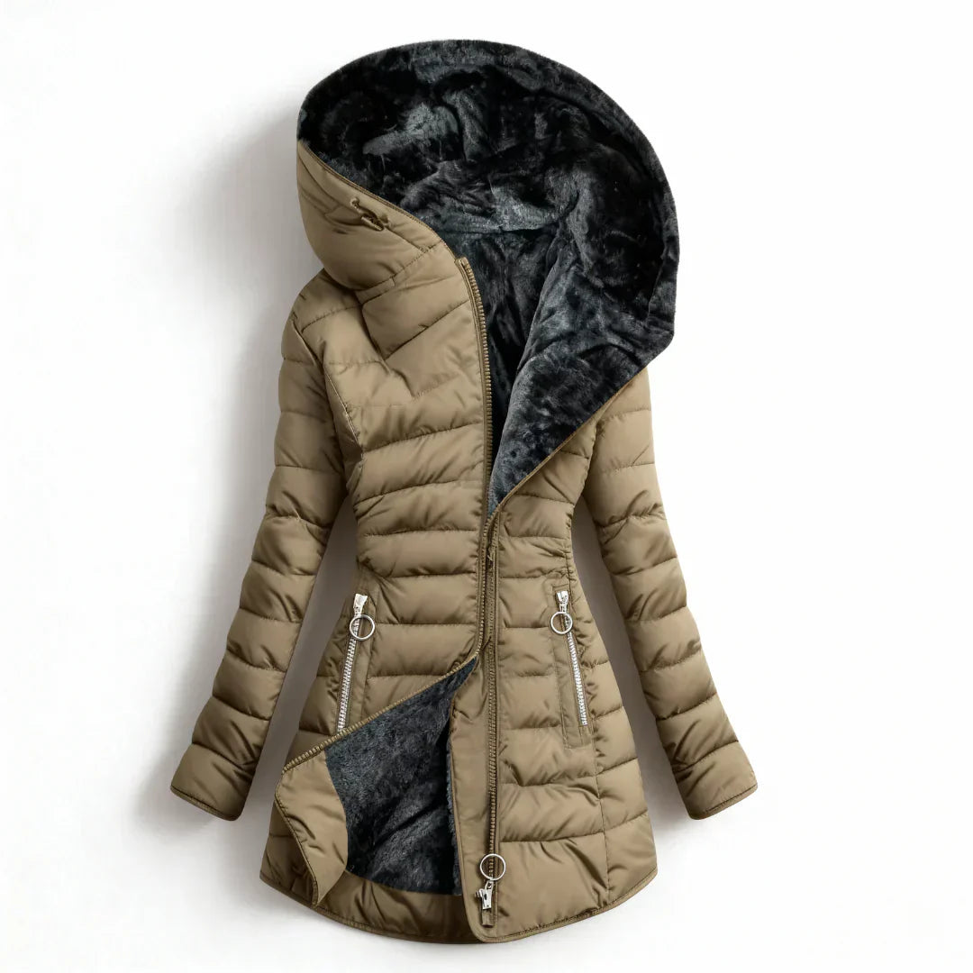 Lydia – Hooded Quilted Long Puffer Coat for Women