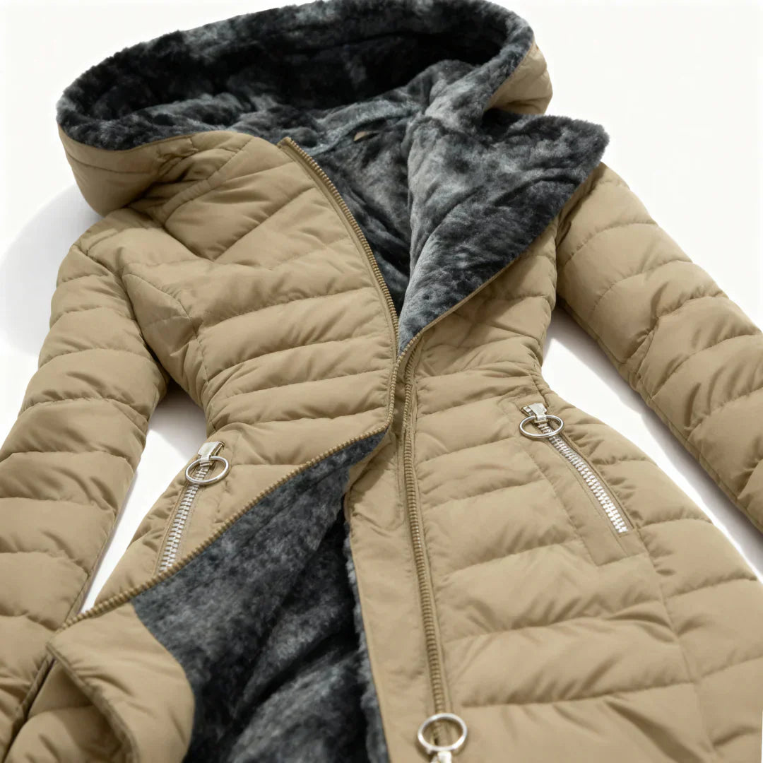 Lydia – Hooded Quilted Long Puffer Coat for Women