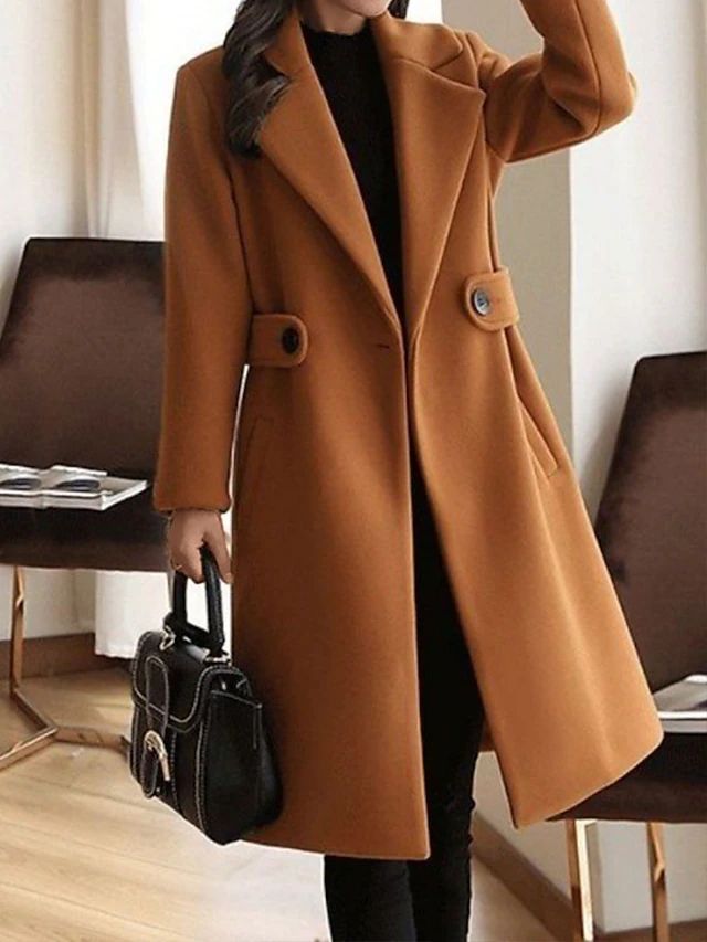 Amelia – Tailored Wool-Blend Feel Long Coat for Women