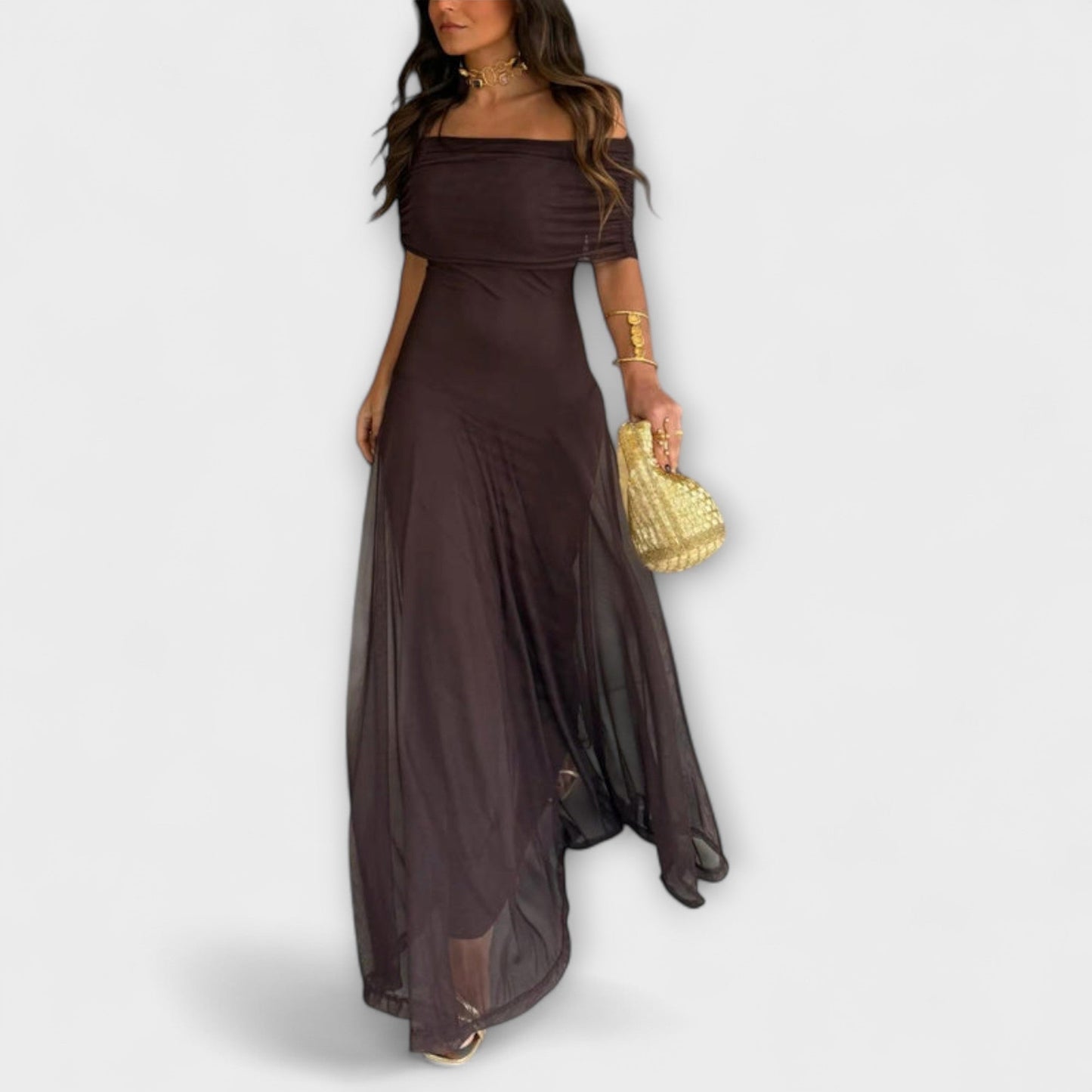 Aurelia – Elegant Off-Shoulder Flowing Maxi Dress Women