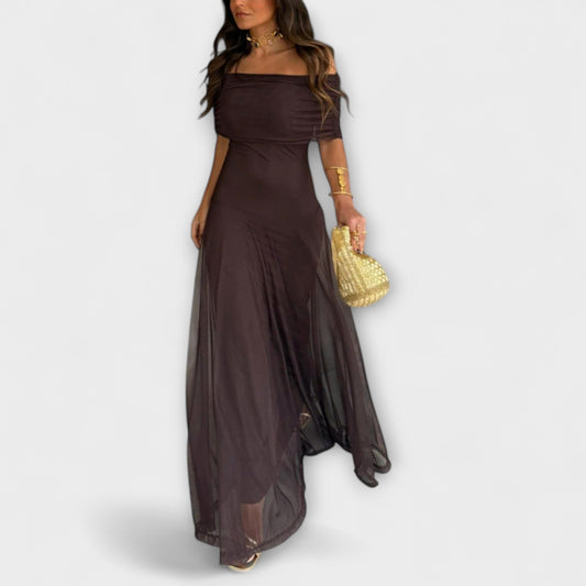 Aurelia – Elegant Off-Shoulder Flowing Maxi Dress Women