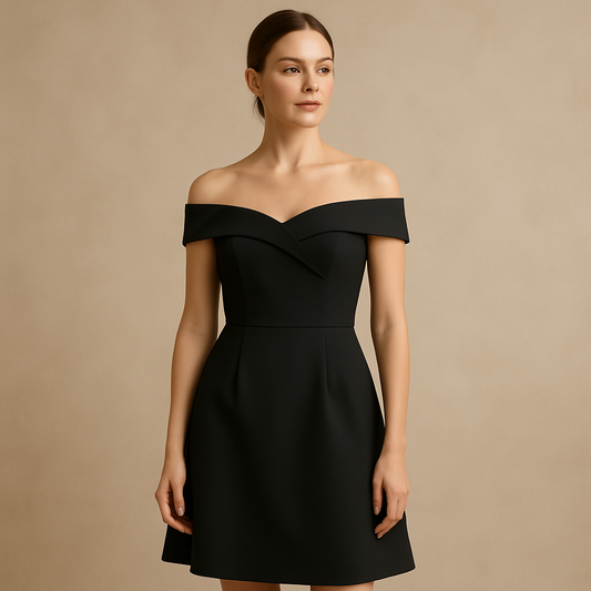 Women's Black Off-Shoulder Dress with A-Line Silhouette