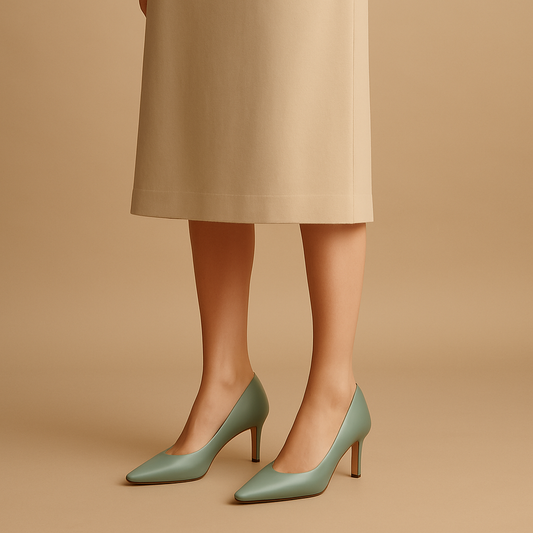 Women's Green Pointed-Toe Pumps with High Heel