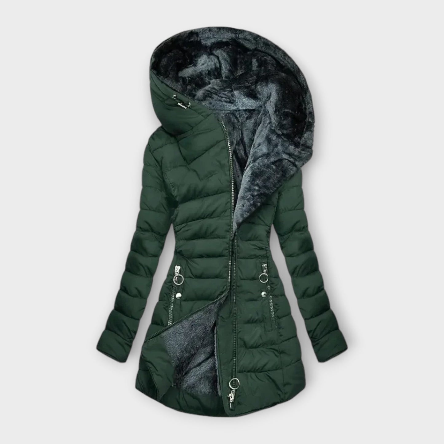 Lydia – Hooded Quilted Long Puffer Coat for Women
