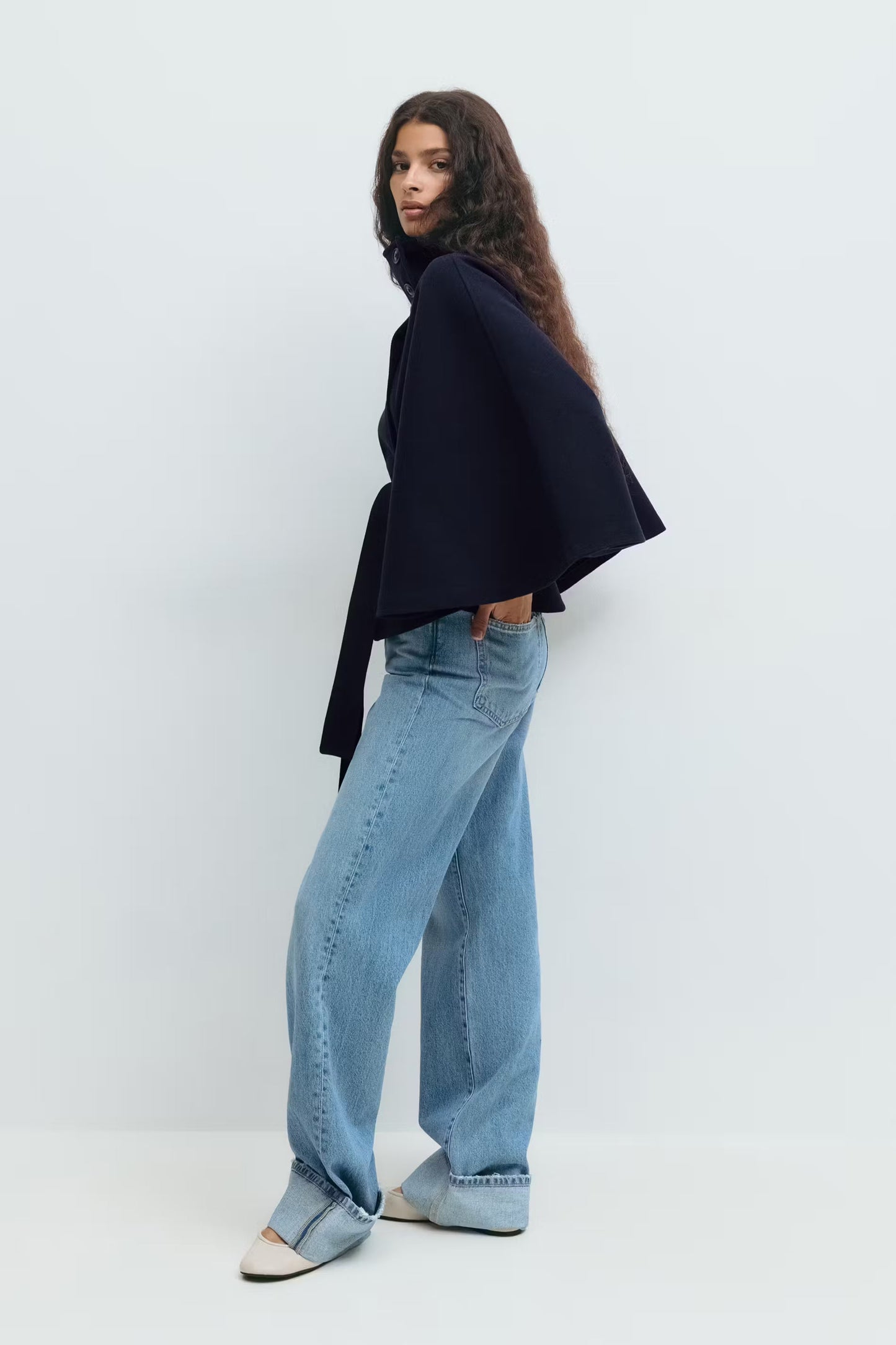 Isabelle – Modern High-Neck Belted Cape Jacket for Women