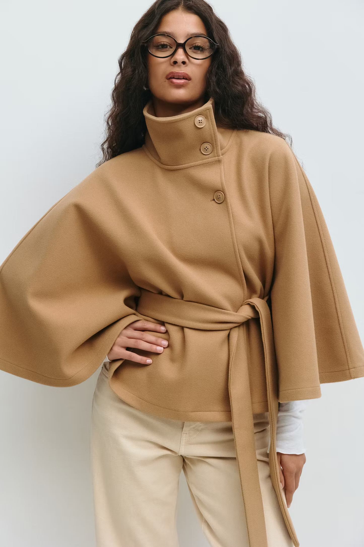 Isabelle – Modern High-Neck Belted Cape Jacket for Women