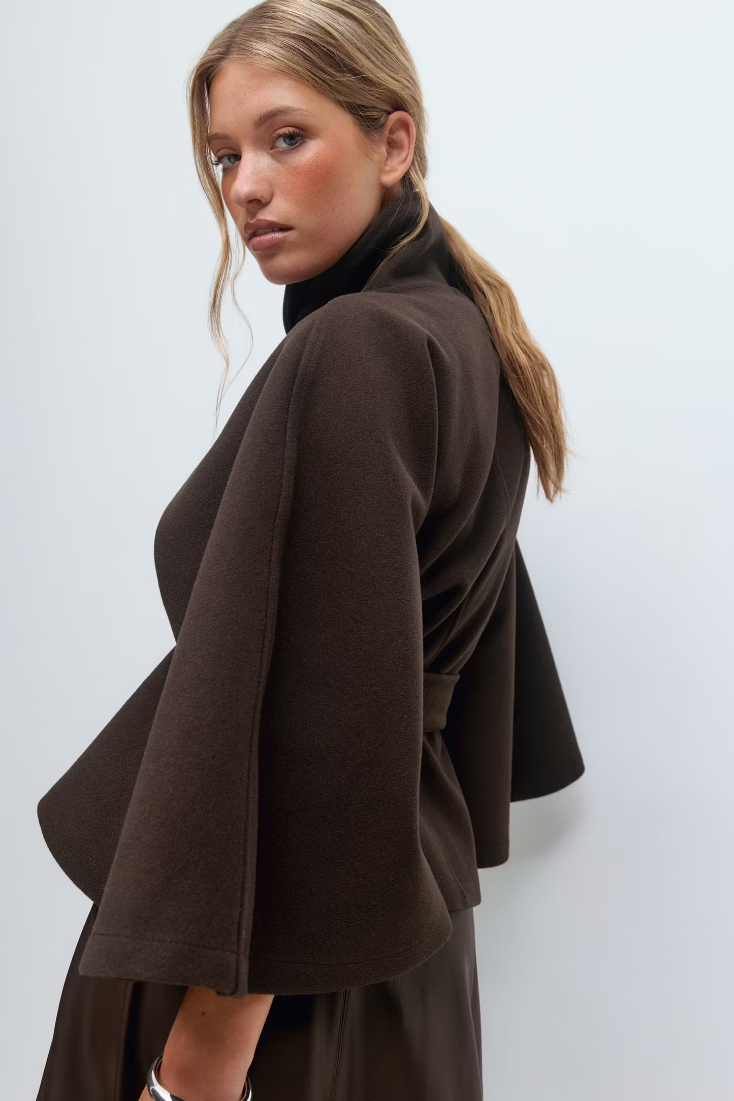 Isabelle – Modern High-Neck Belted Cape Jacket for Women