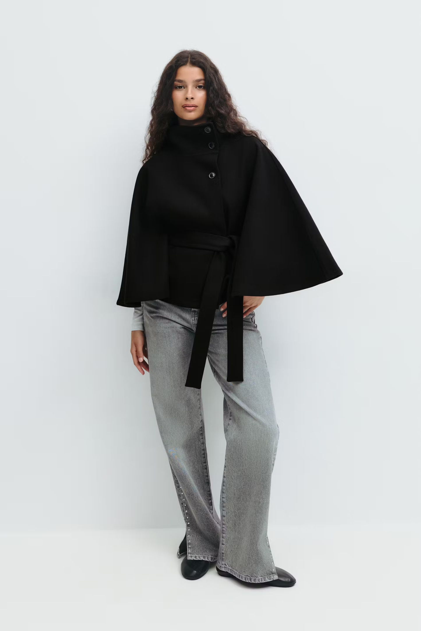 Isabelle – Modern High-Neck Belted Cape Jacket for Women