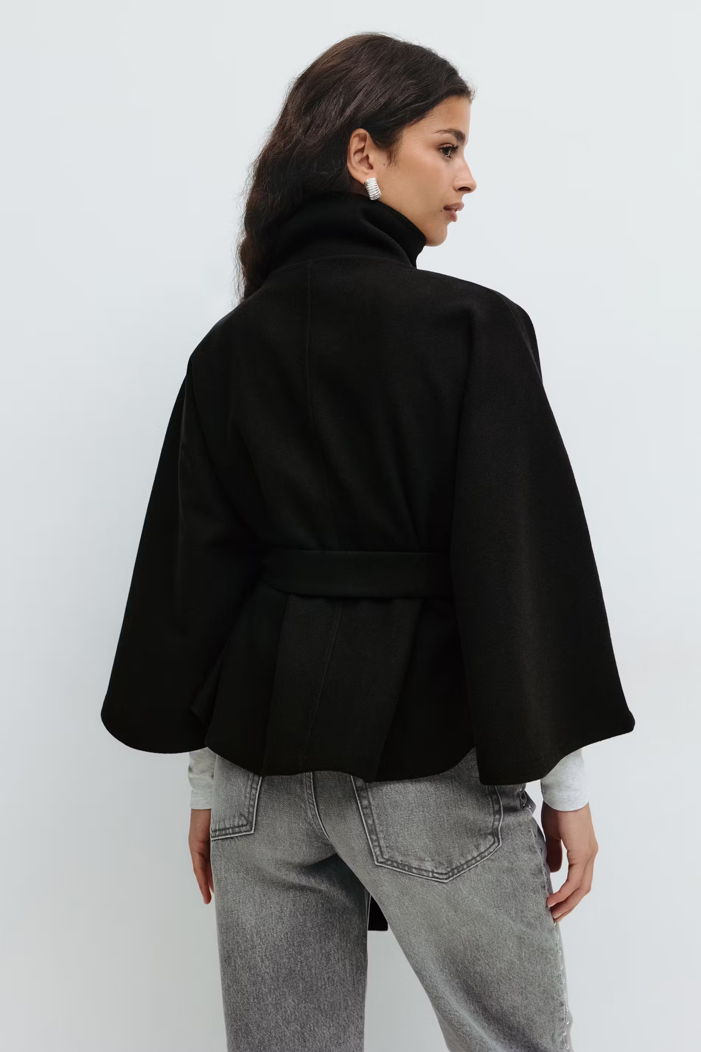 Isabelle – Modern High-Neck Belted Cape Jacket for Women