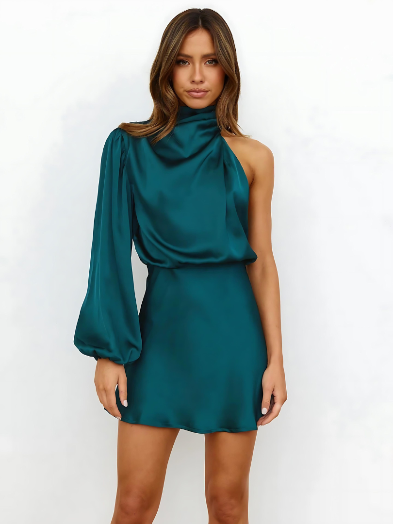 Amelia – Asymmetric Draped Mini Dress for Women