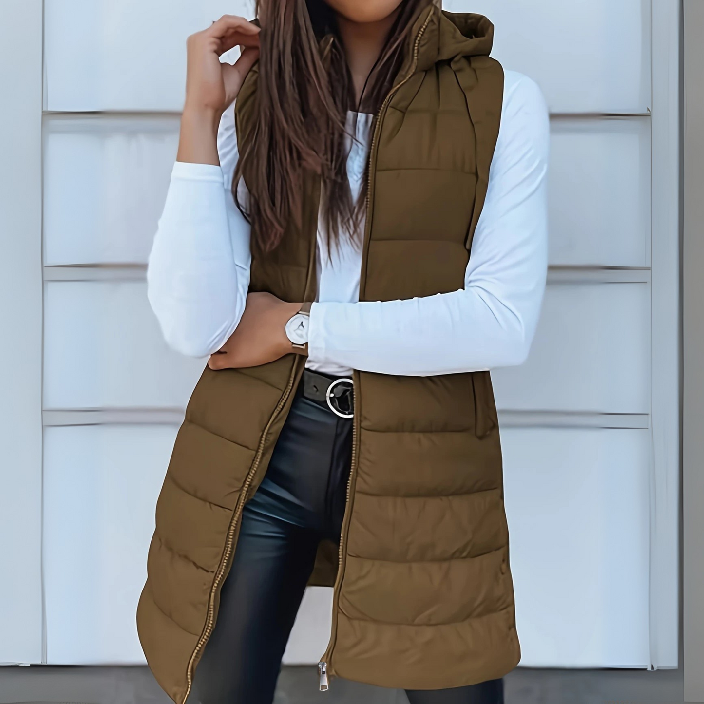 Sara – Hooded Quilted Longline Puffer Vest for Women