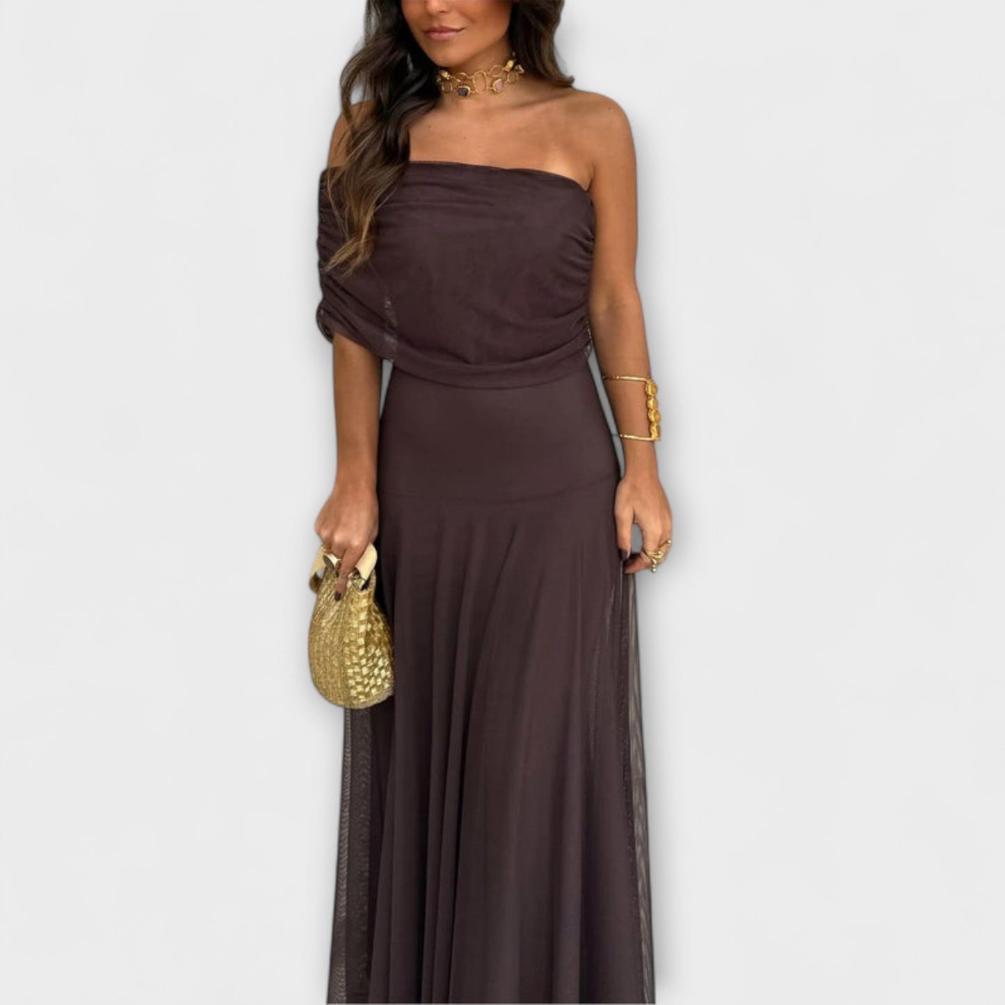 Aurelia – Elegant Off-Shoulder Flowing Maxi Dress Women
