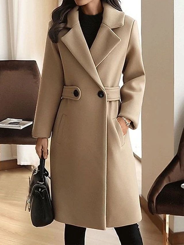 Amelia – Tailored Wool-Blend Feel Long Coat for Women