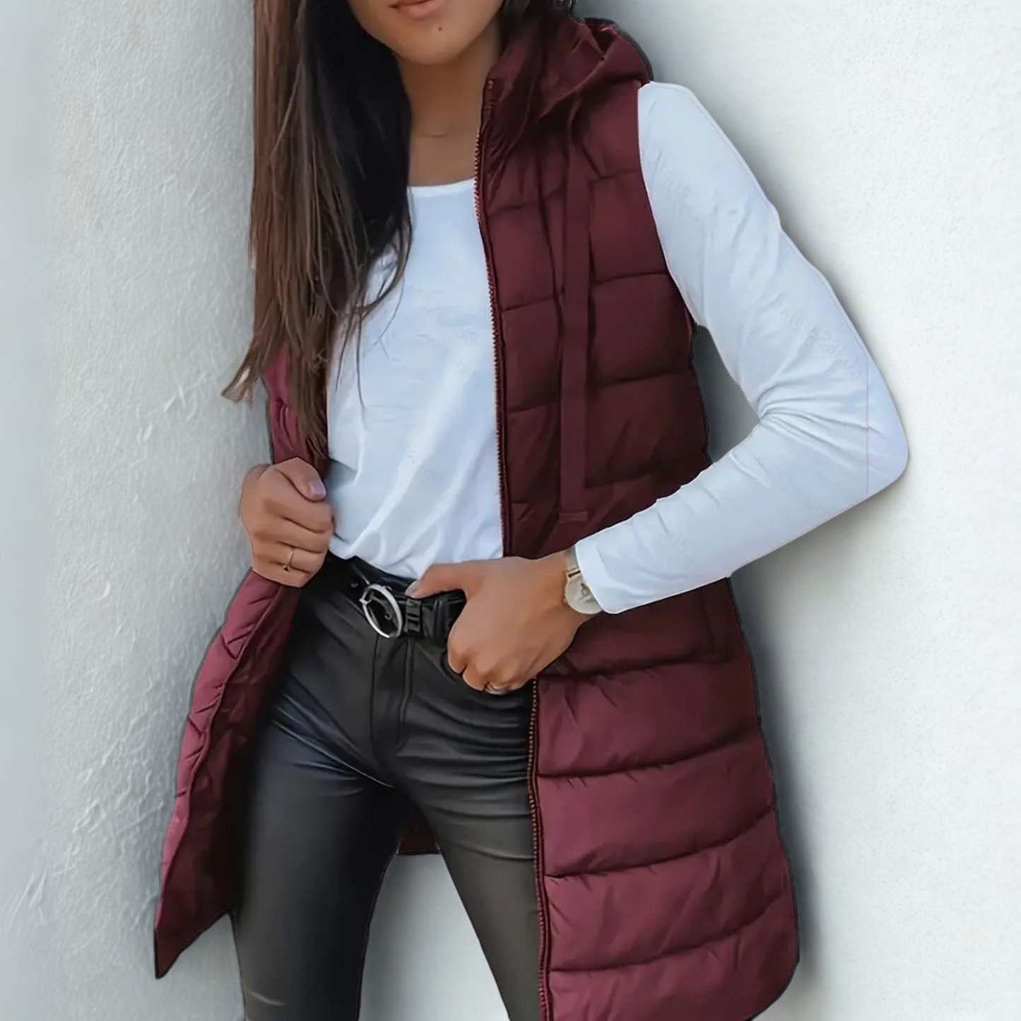 Sara – Hooded Quilted Longline Puffer Vest for Women