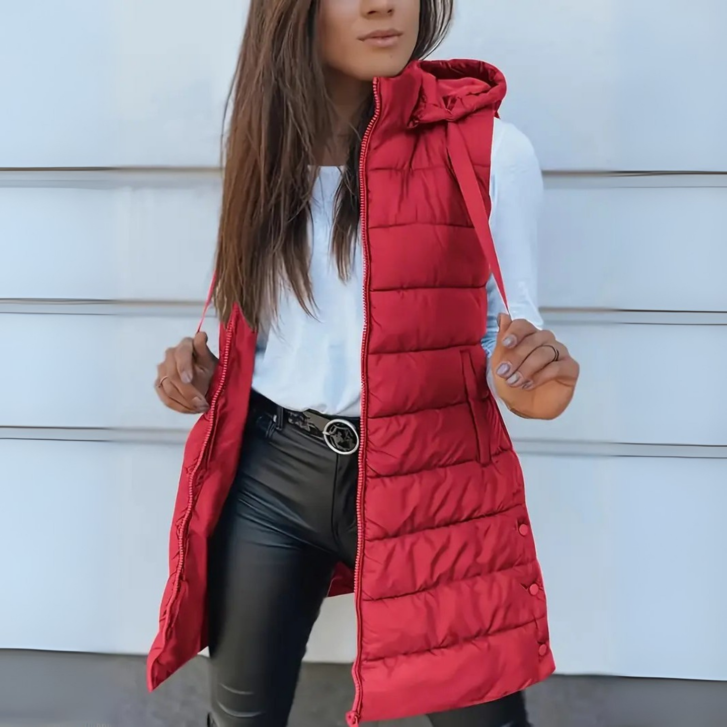 Sara – Hooded Quilted Longline Puffer Vest for Women