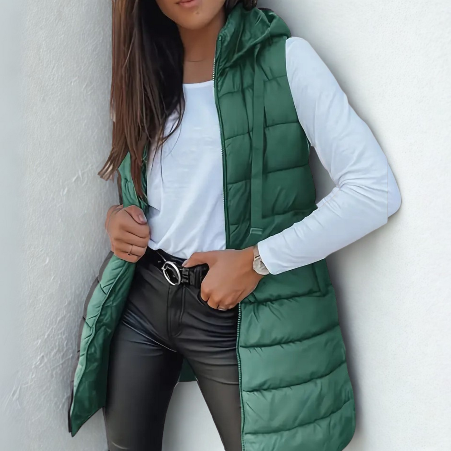 Sara – Hooded Quilted Longline Puffer Vest for Women
