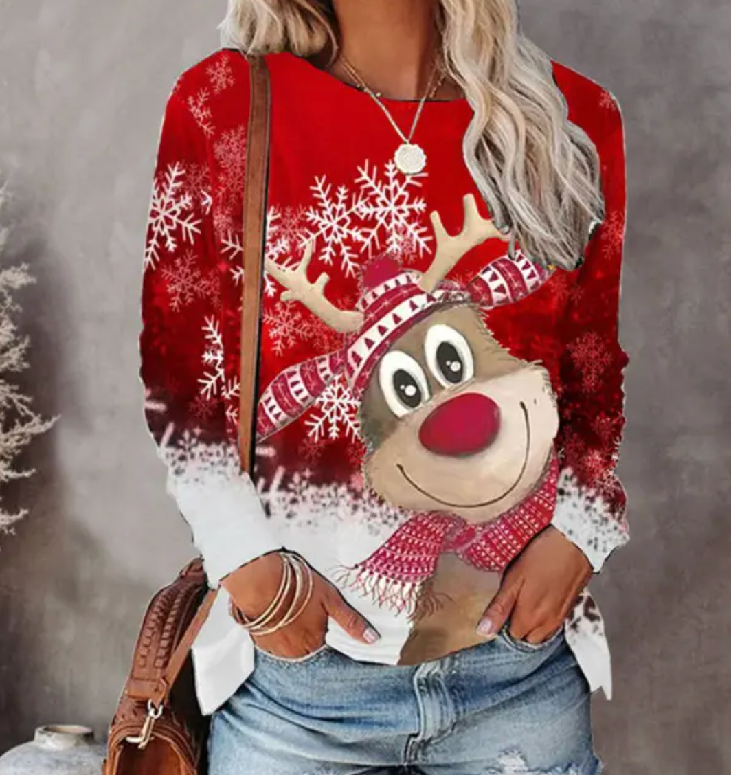 Mira – Festive Printed Long Sleeve Sweater for Women