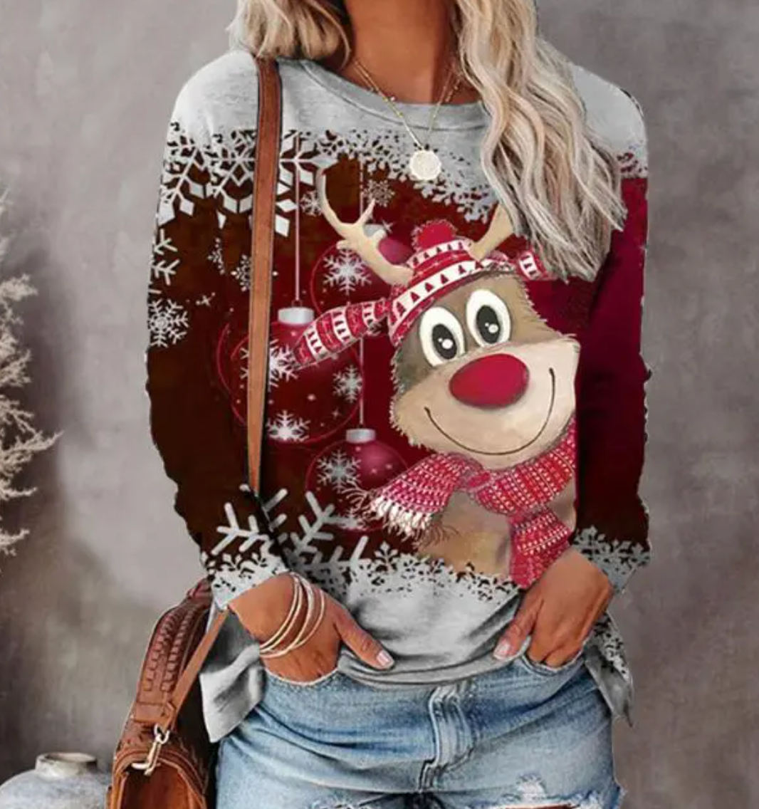 Mira – Festive Printed Long Sleeve Sweater for Women