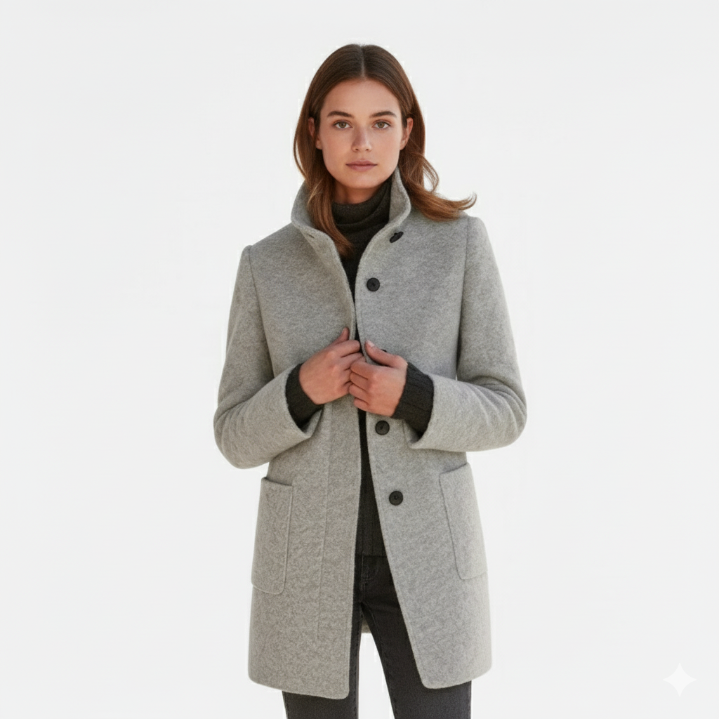 Ruby – Tailored Mid-Length Button Coat for Women