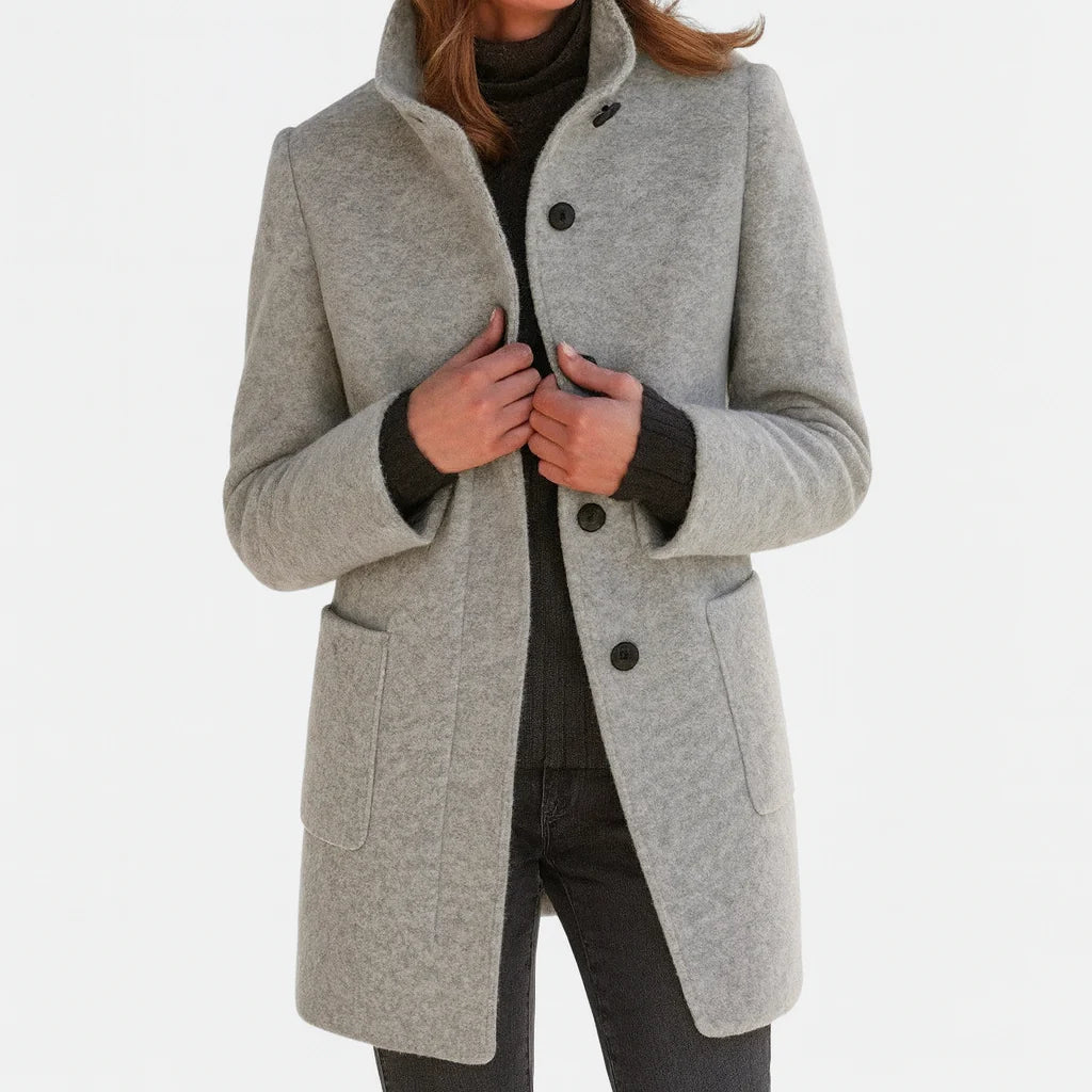 Ruby – Tailored Mid-Length Button Coat for Women