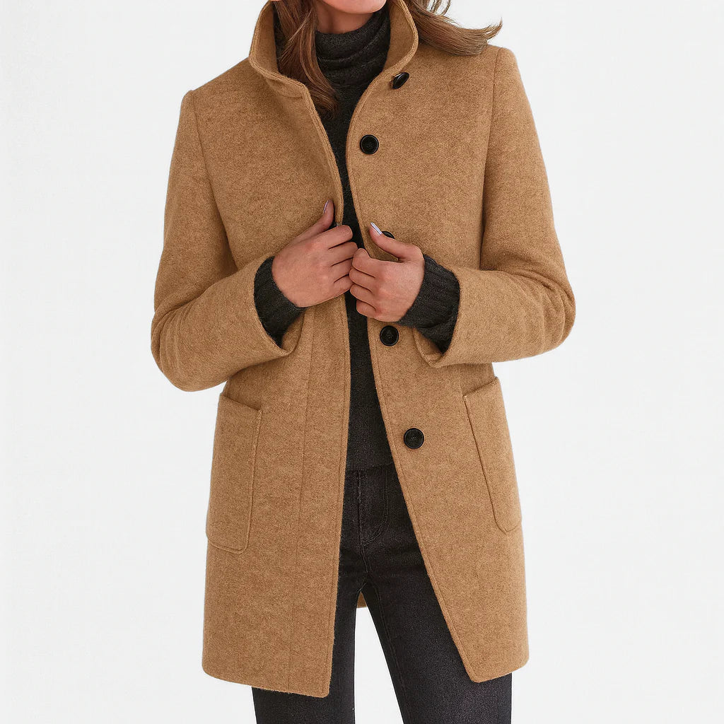 Ruby – Tailored Mid-Length Button Coat for Women