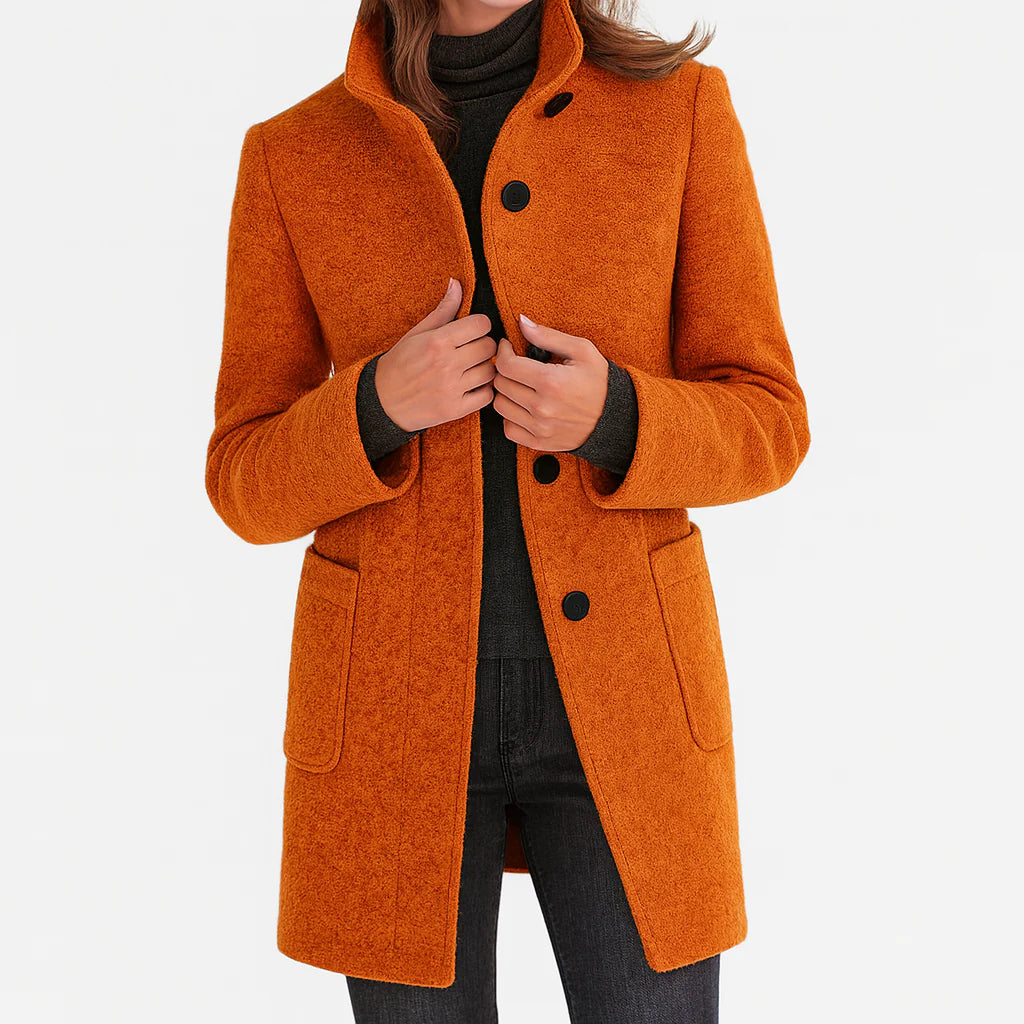 Ruby – Tailored Mid-Length Button Coat for Women