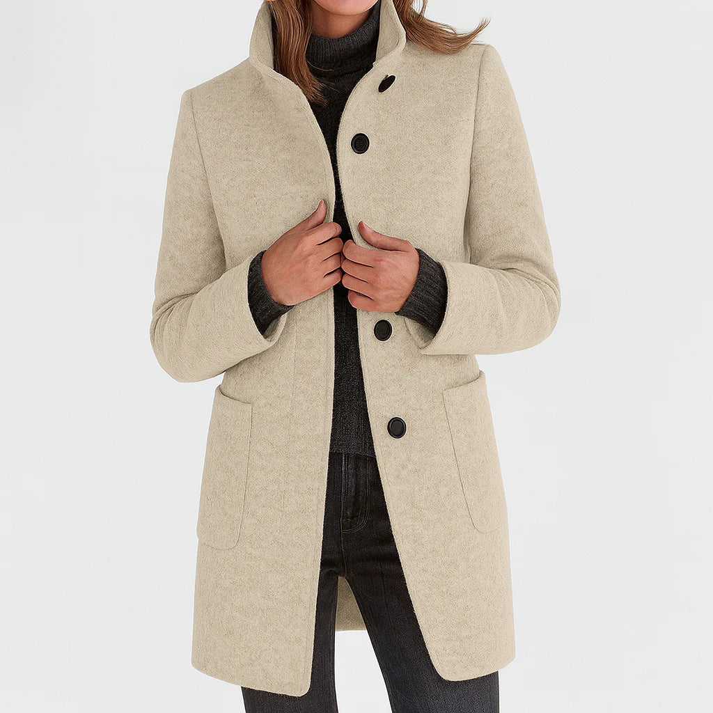 Ruby – Tailored Mid-Length Button Coat for Women