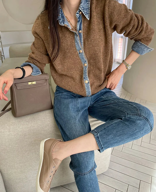 Clara – Denim Contrast Cardigan