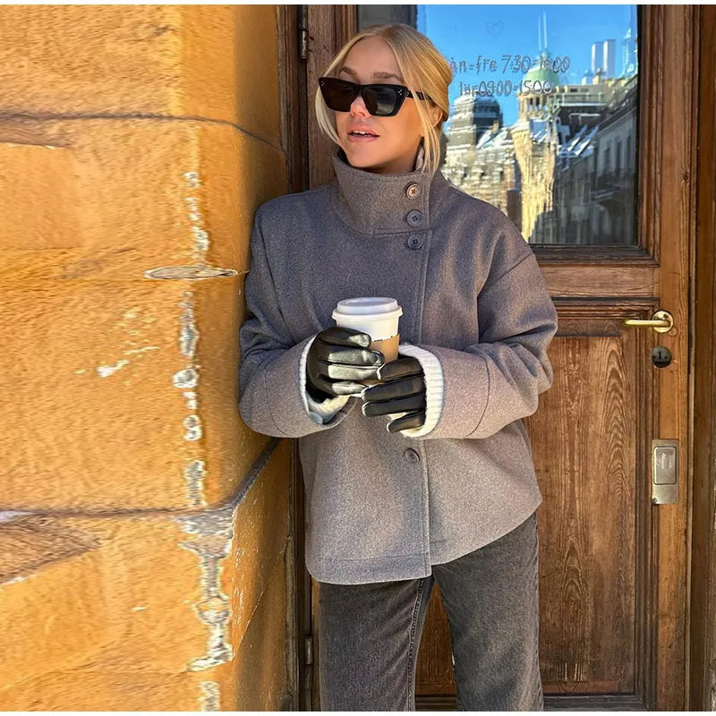 Liana – Structured High-Neck Wool-Feel Jacket for Women