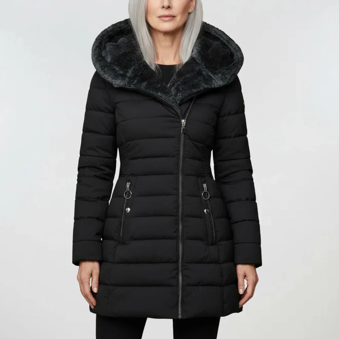 Lydia – Hooded Quilted Long Puffer Coat for Women