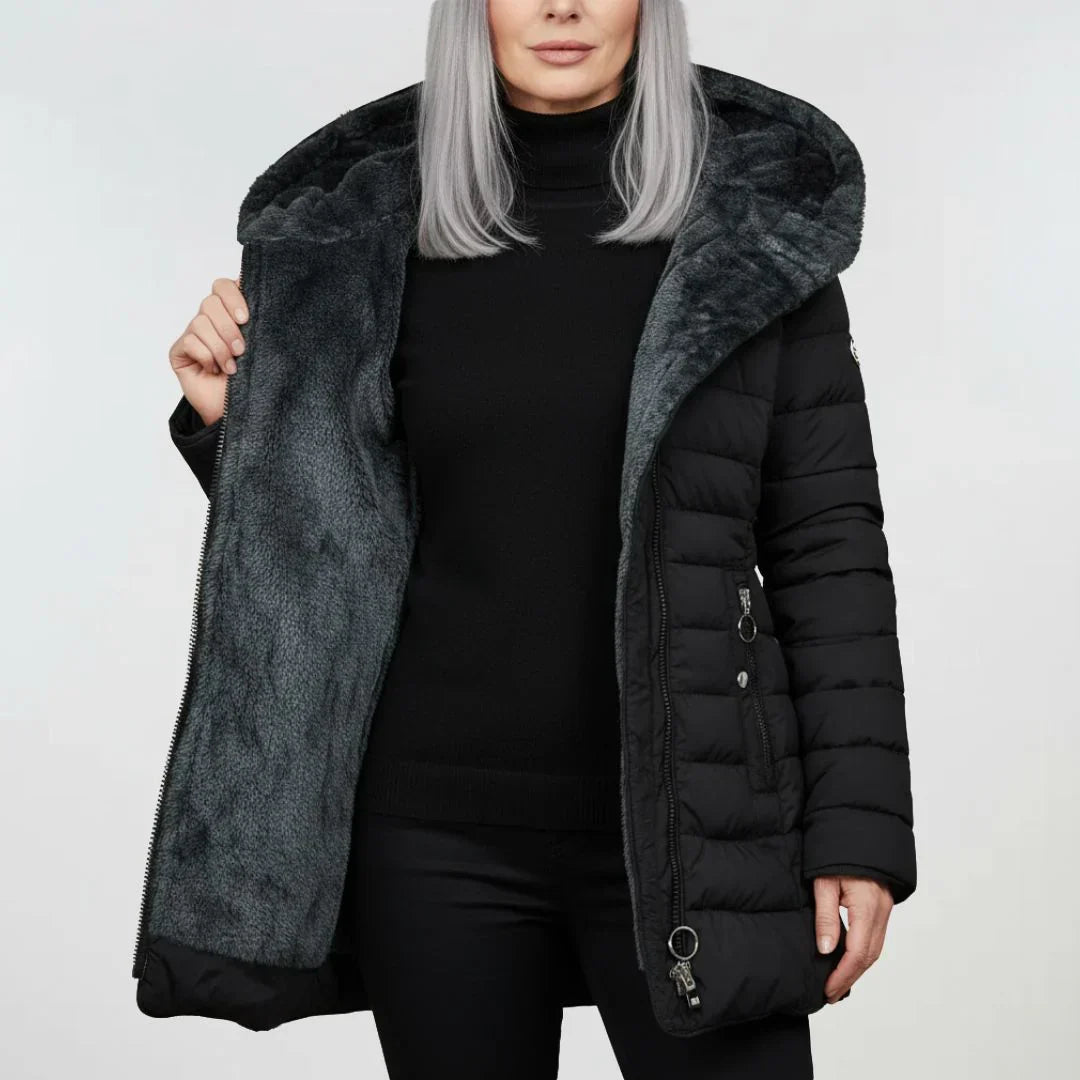 Lydia – Hooded Quilted Long Puffer Coat for Women